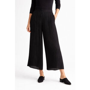 Eileen Fisher Pleated Gaucho Pants L Black Wide Leg Crop Elastic Waist